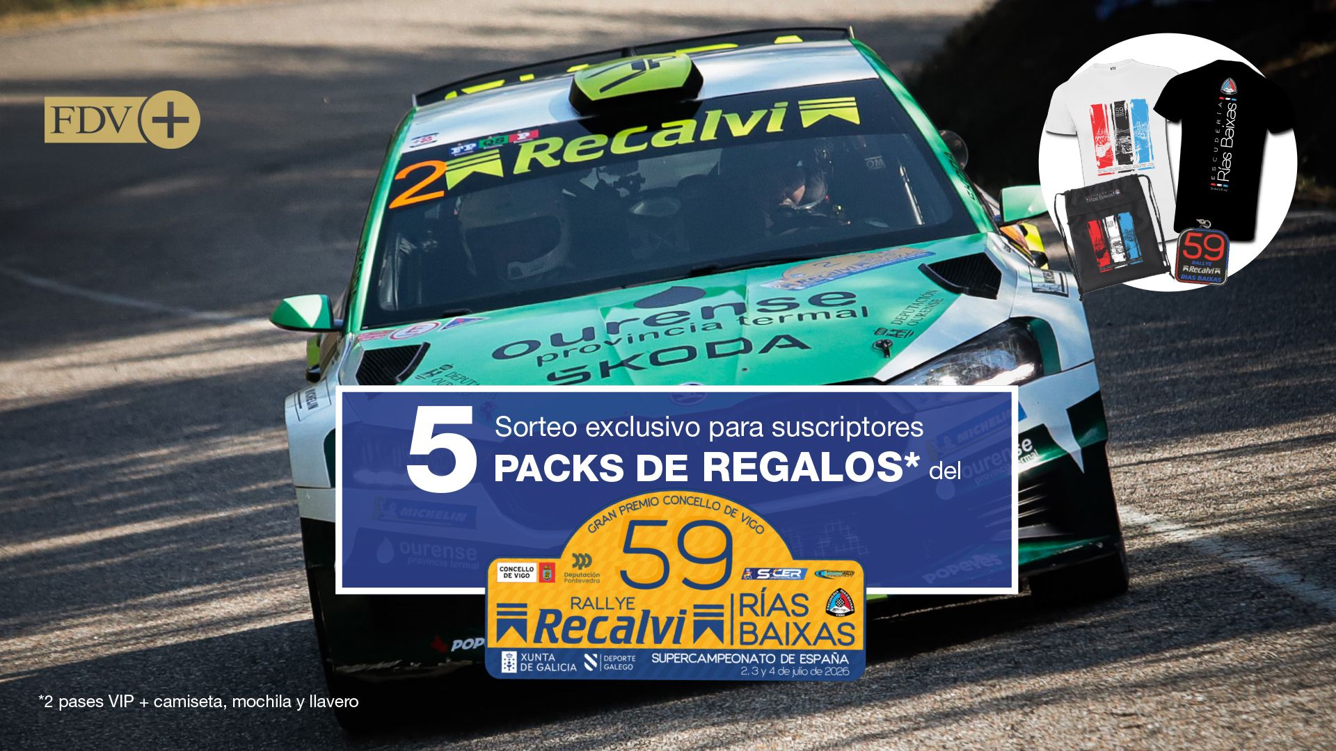 Faro de Vigo sortea 5 packs exclusivos para vivir al máximo el Rallye Recalvi Rías Baixas 2026.