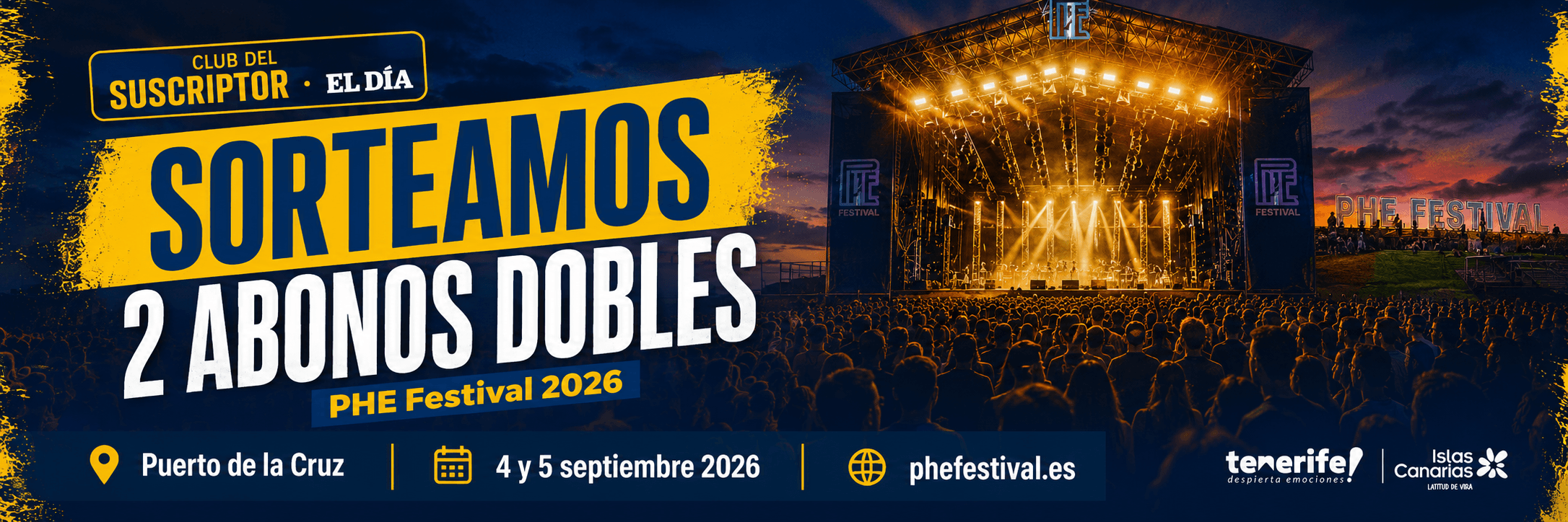 Sorteo de 2 abonos dobles para Tenerife PHE Festival 2026